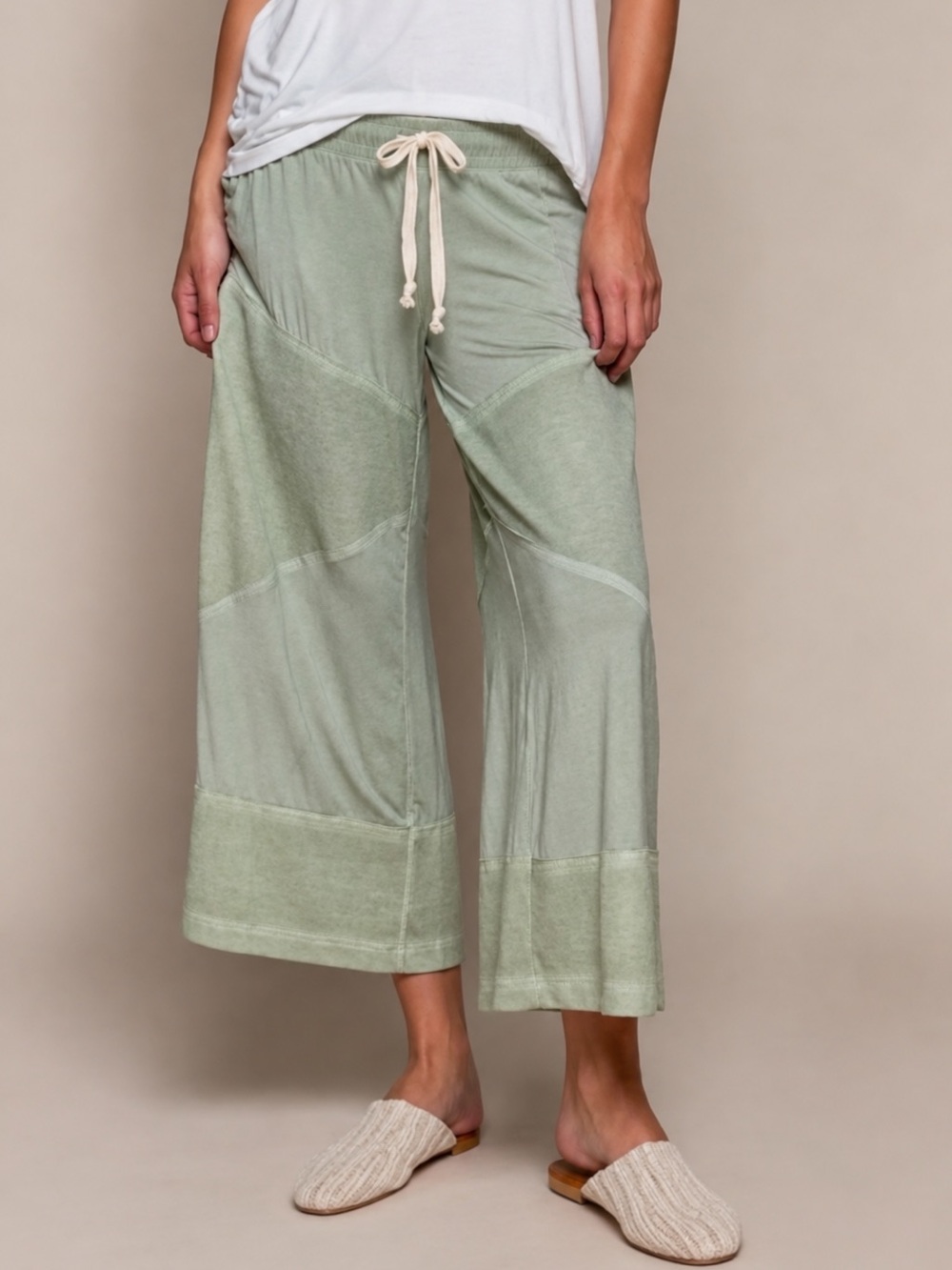 POL Sage Green Wide Leg Culotte Drawstring Pants M/L NWT
